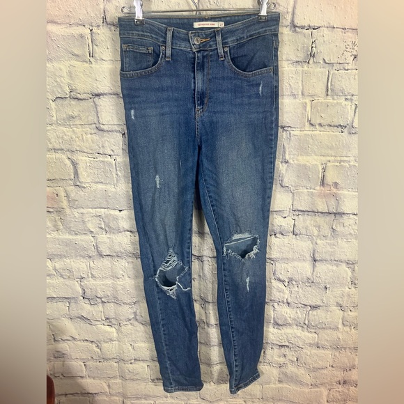 Levi's 721 High Rise Skinny Distressed Medium Wash Stretch Denim Jean Size 27 - Picture 1 of 7